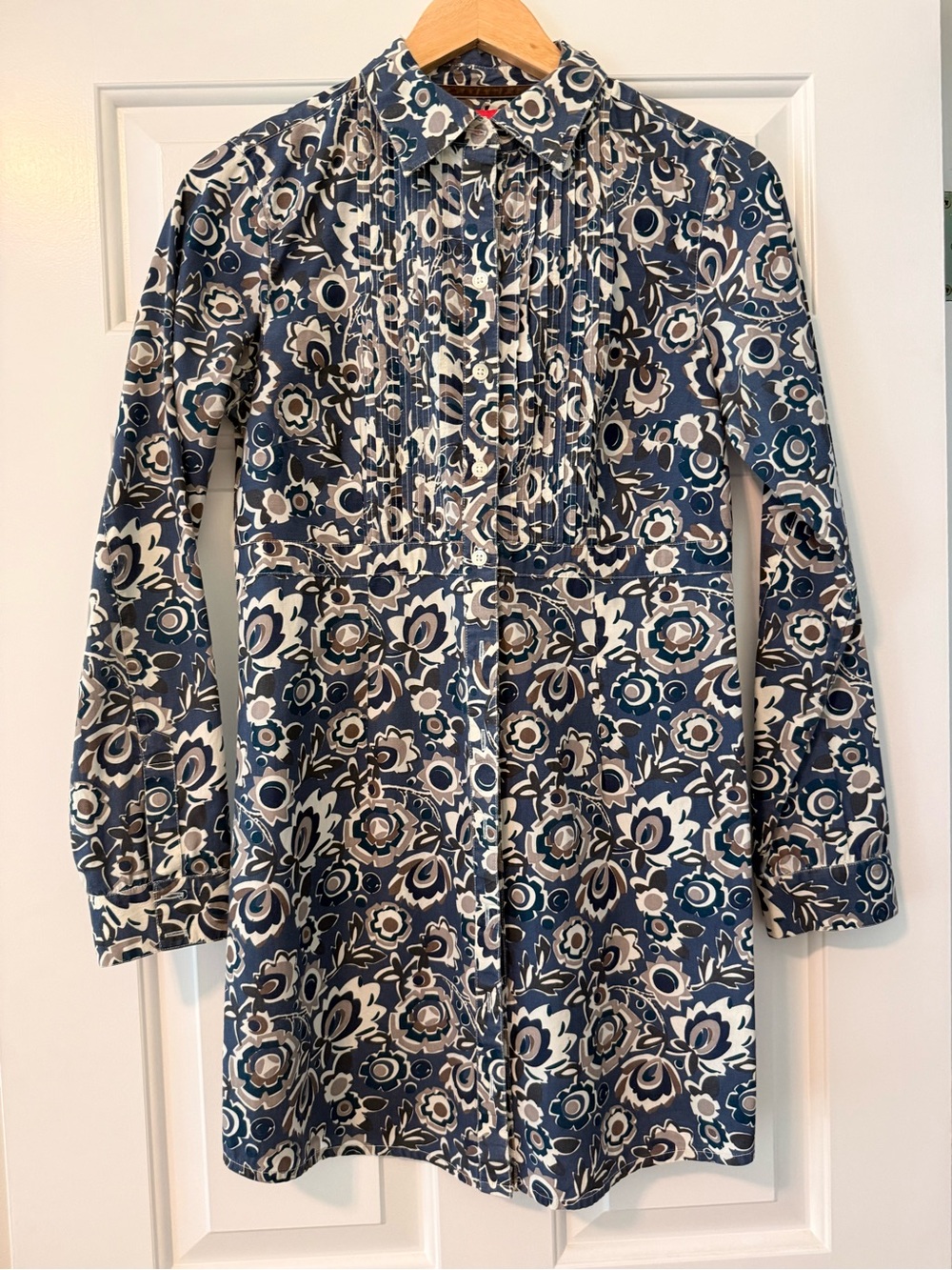 Boden Navy Blue Cream and Tan Floral Dress